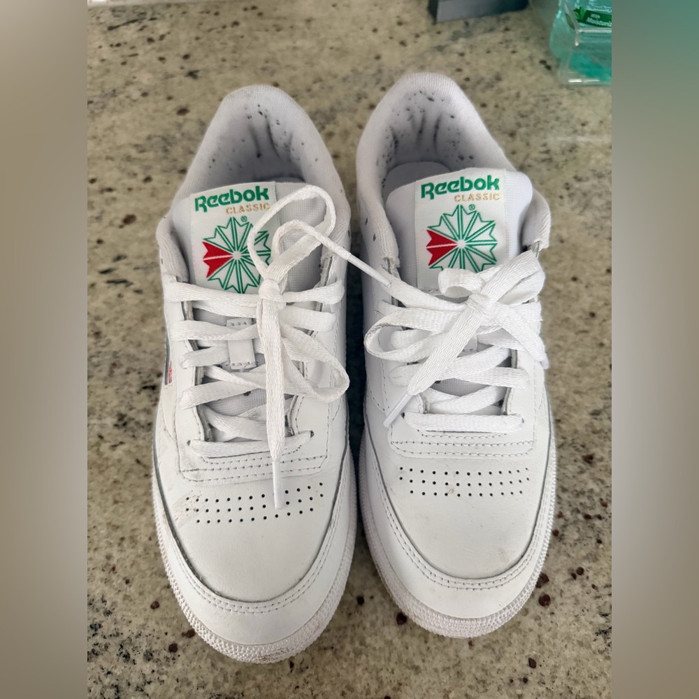 Reebok White Leather Sneakers with Green and Red Star Logo